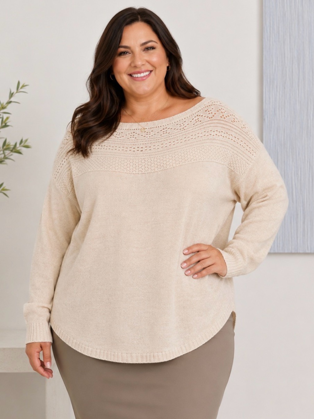 Lane Bryant Cream Knit Sweater
